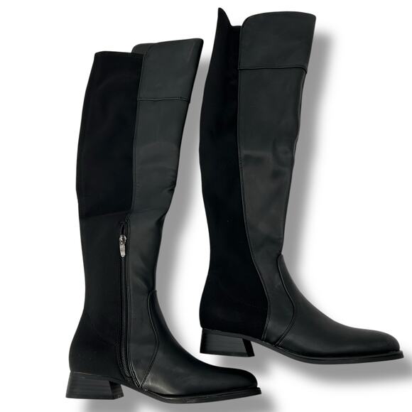 NEW Marc Fisher Black Over The Knee Boots Size 6.5 Sleek Equestrian Stretch - Picture 1 of 8